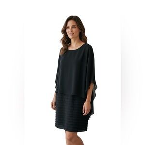 Adrianna Papell Black Chiffon Overlay Dress 24W Elegant Formal